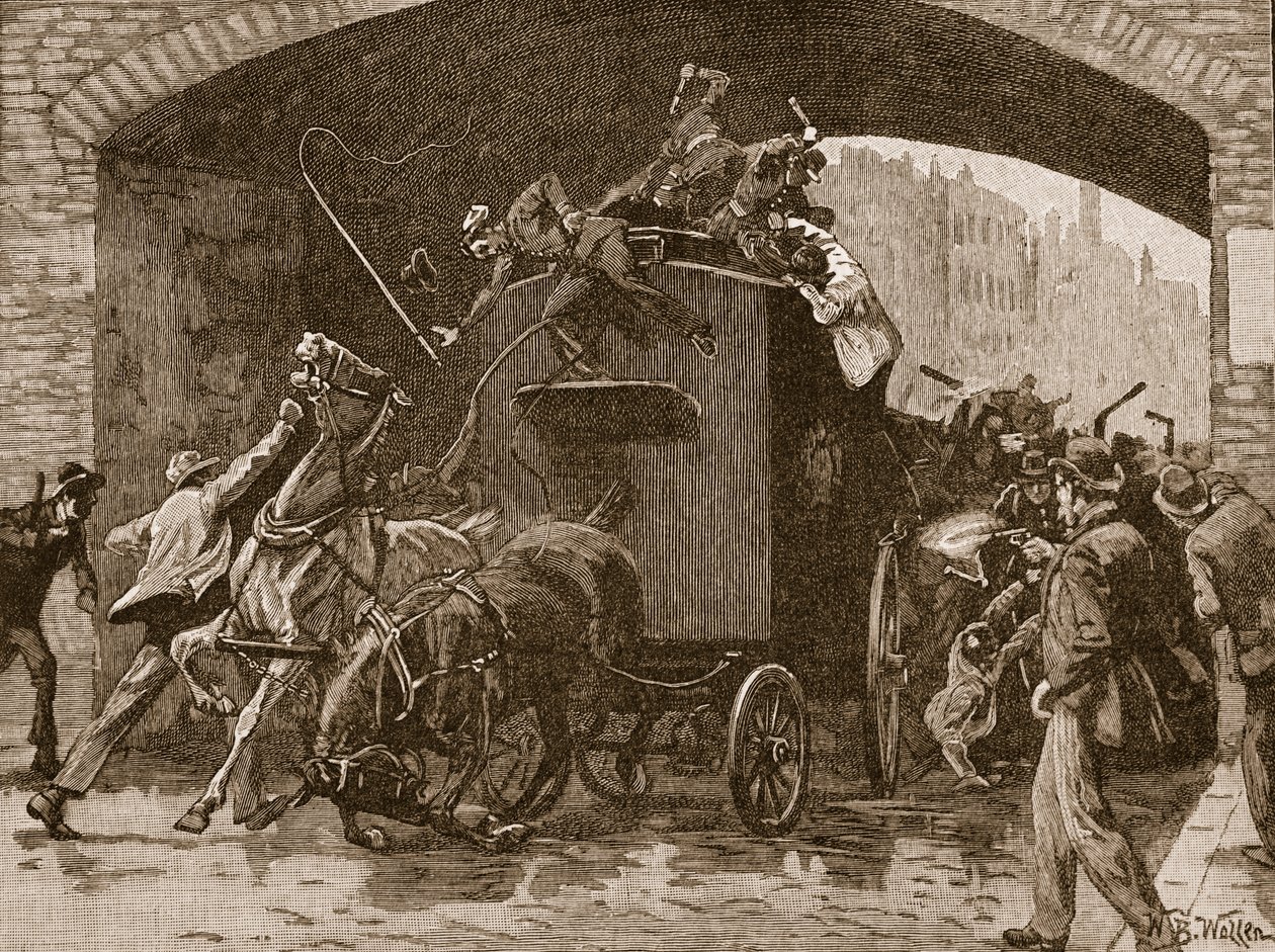 Fenian hyökkäys poliisiautoon Manchesterissa, 1867, kuvitus 