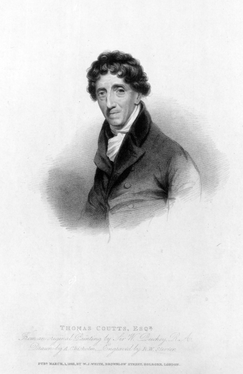 Thomas Coutts, Esq. piirtänyt A. Chisholm ja kaivertanut R.W. Sievier, 1822 tekijältä William Beechey