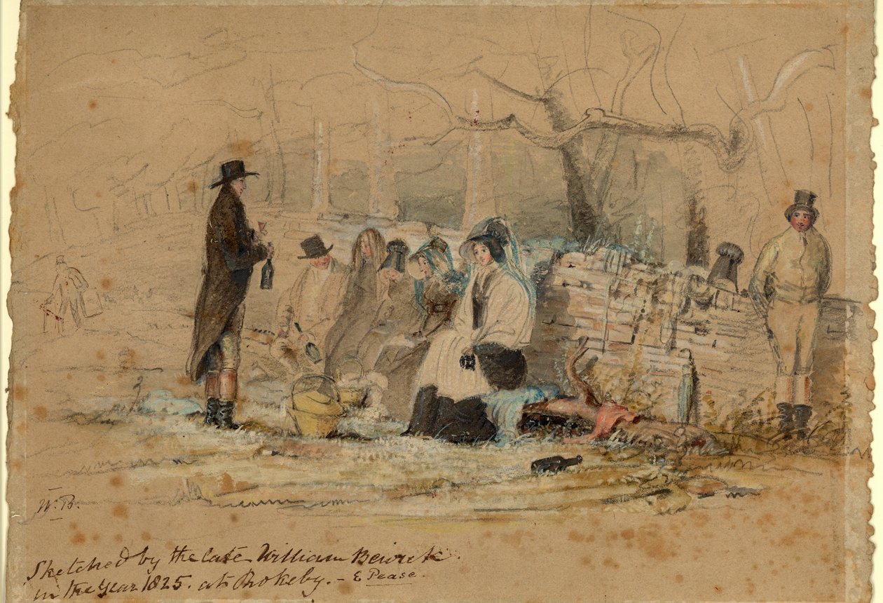 Rokeby Picnic, 1825 (vartaloväri, kynä ja wc paperilla) tekijältä William Bewick