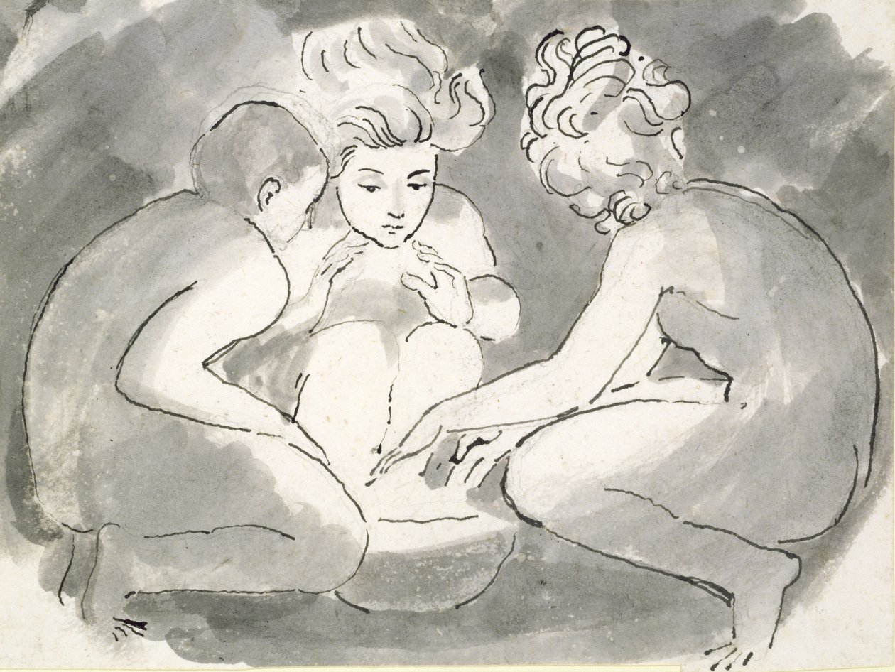 Lapset tulen ympärillä (kynä ja muste ja pese paperille) tekijältä William Blake