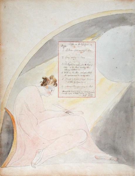 Oodi keväällä sisältösivu Thomas Grayn runoista, julkaistu 1797-98 (wc kynällä ja mustalla musteella paperilla) tekijältä William Blake