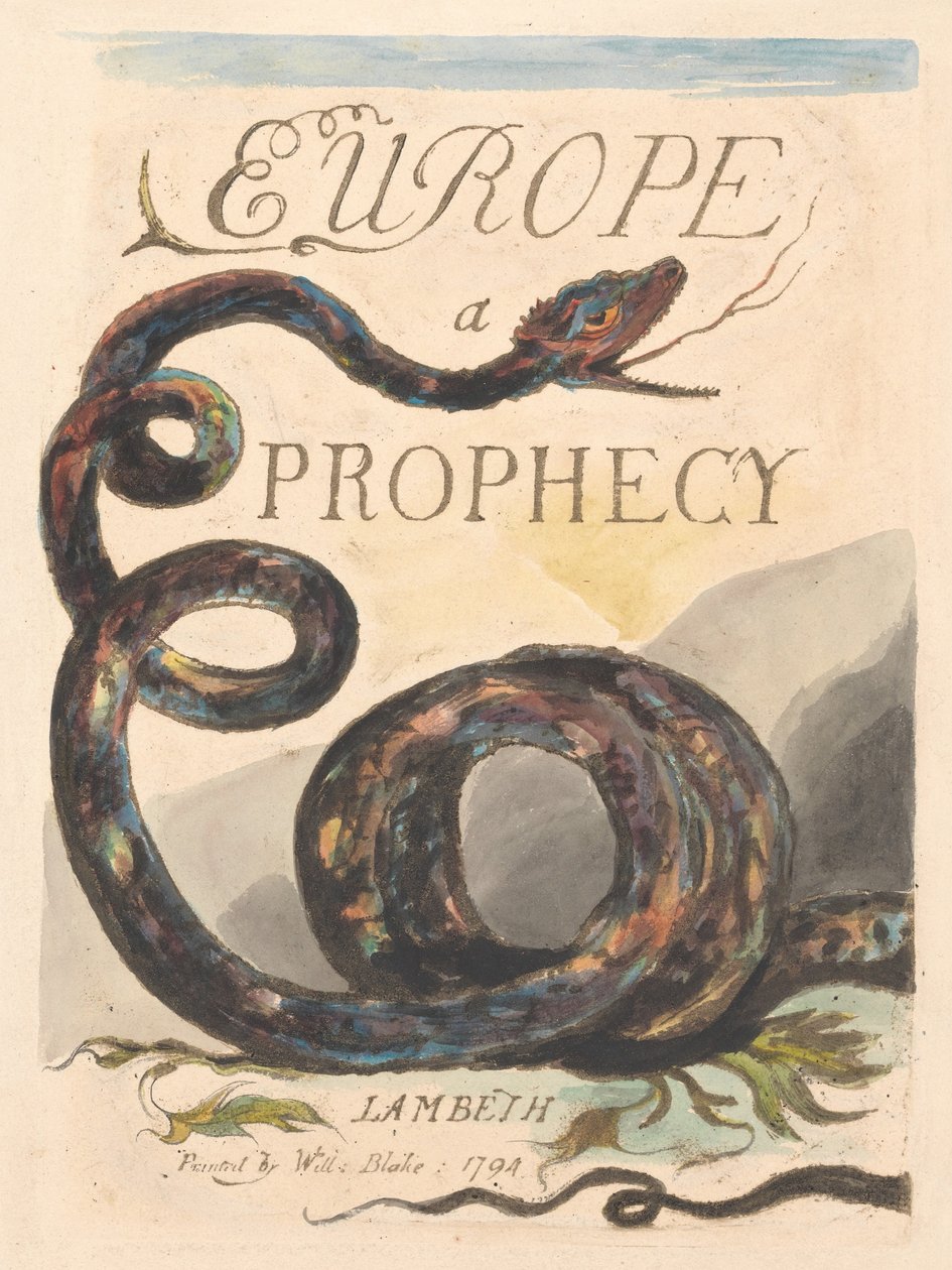 Eurooppa. Profetia, levy 2, otsikkosivu tekijältä William Blake