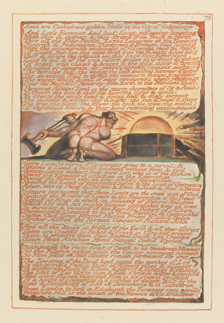 Jerusalem, levy 73, Tällaisia ovat katetrien kultaiset salit .... tekijältä William Blake