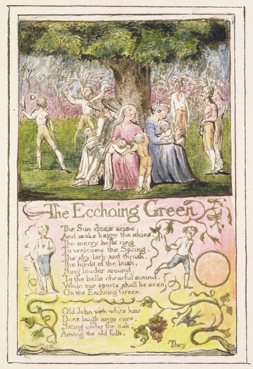 P.124-1950.pt5 Kaikuvihreä: levy 5 kappaleesta Songs of Innocence and of Experience (kopio R) n. 1802-08 (etsaus, muste ja wc) tekijältä William Blake
