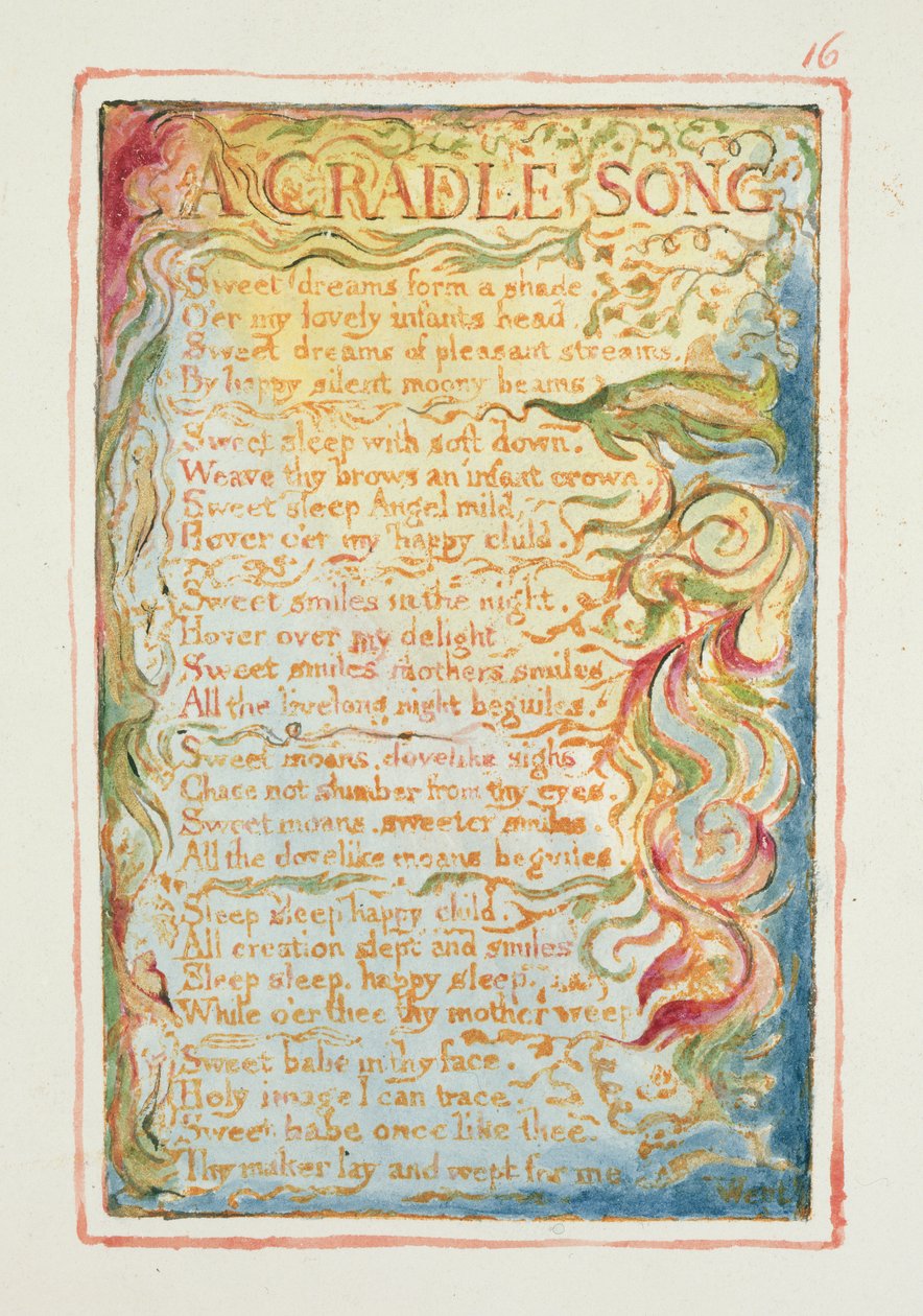 P.125-1950.pt16 A Cradle Song: levy 16 julkaisusta Songs of Innocence and of Experience (kopio AA) n. 1815-26 (etsaus, muste ja wc) tekijältä William Blake