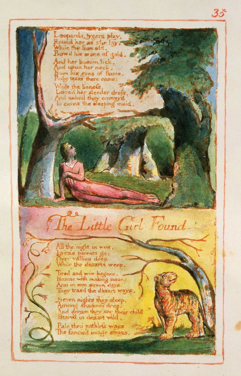 P.125-1950.pt35 Pieni tyttö löydetty: levy 35 kappaleesta Songs of Innocence and of Experience (kopio AA) n. 1815-26 (etsaus, muste ja wc) tekijältä William Blake