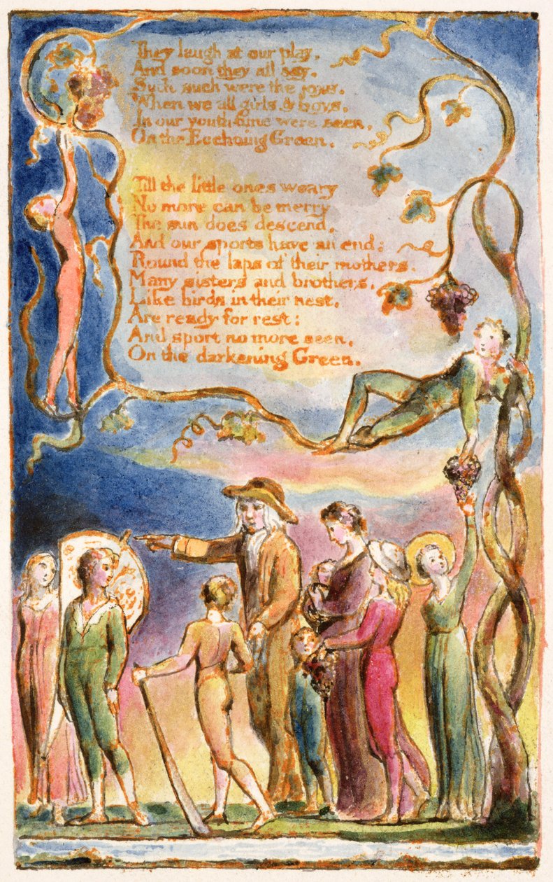 P.125-1950.pt7 The Echoing Green (jatkuu): levy 7 teoksesta "Songs of Innocence and of Experience" (kopio AA) n.1815-26 (etsaus, tussi ja wc). tekijältä William Blake