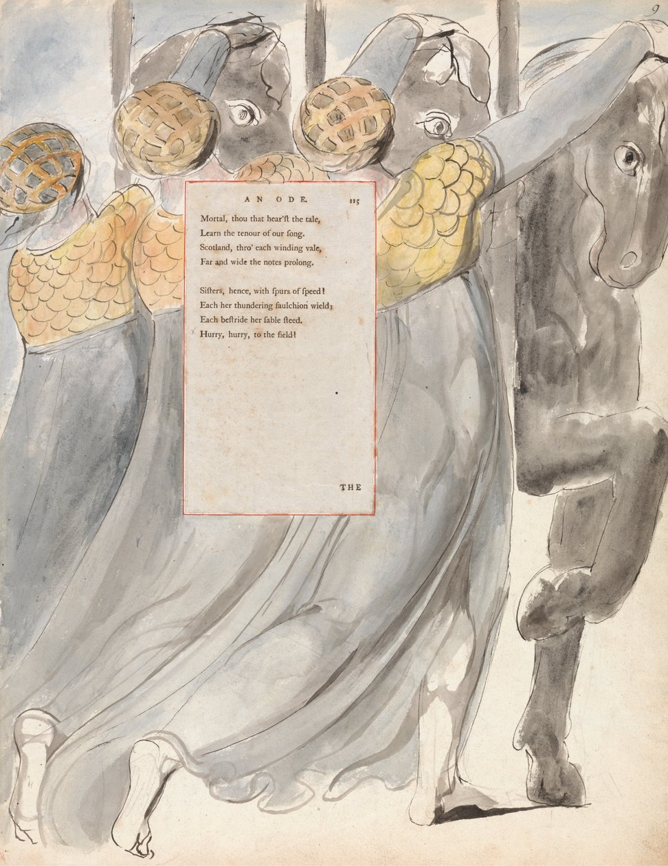 The Fatal Sisters, design 75 teoksesta The Poems of Thomas Gray, 1797-98 (wc kynällä ja musteella paperille) tekijältä William Blake
