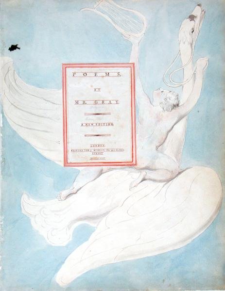 The Pindaric Genius Receiving his Lyre, otsikkosivu teoksesta The Poems of Thomas Gray, julkaistu 1797-98 (wc kynällä ja mustalla musteella paperilla) tekijältä William Blake