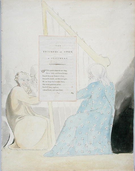 The Triumphs of Owen, design 89 teoksesta The Poems of Thomas Grayn, 1797-98 (wc kynällä ja musteella paperille) tekijältä William Blake