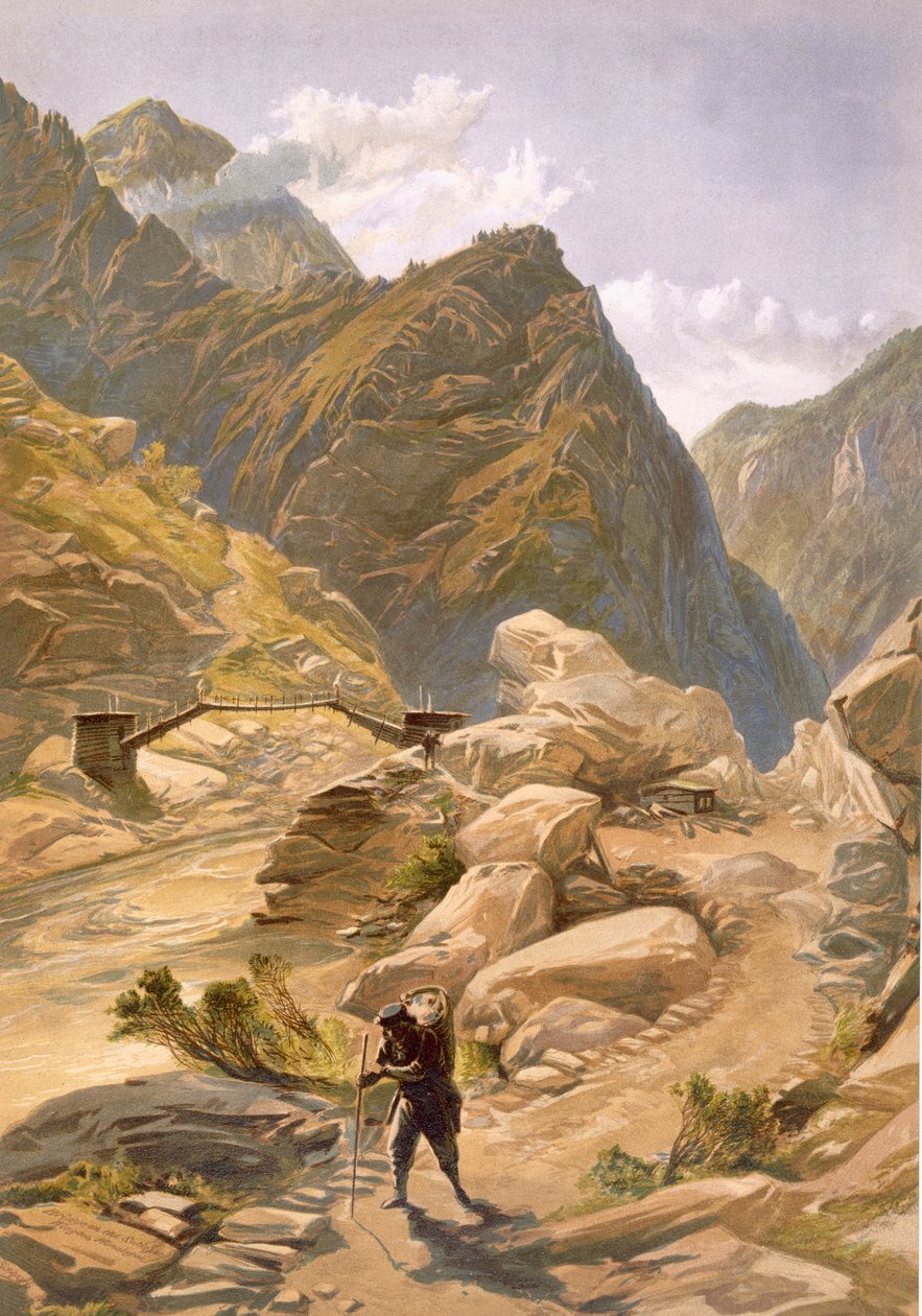 Silta Sutlej-joen yli Wangtoossa, Intian muinainen ja moderni, 1867 tekijältä William Crimea Simpson
