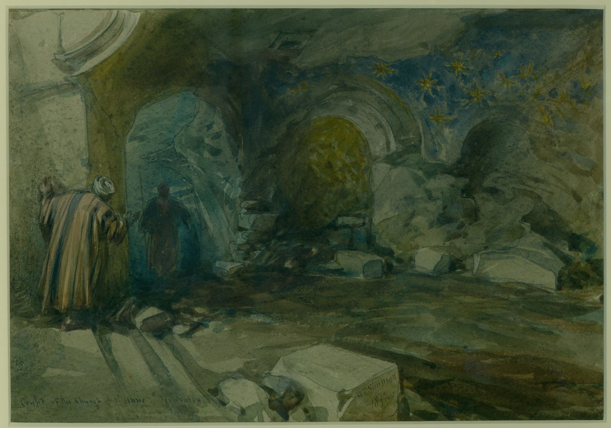 Pyhän Annan kirkon krypta, Jerusalem, 1872 (wc ja kynä paperille) tekijältä William Crimea Simpson