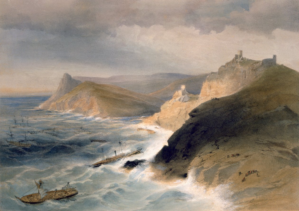 Gale Balaklavan satamasta, 14. marraskuuta 1854, levy "The Seat of War in the East", pubi. Paul und Dominic Colnaghi und Co., 1856 tekijältä William Crimea Simpson