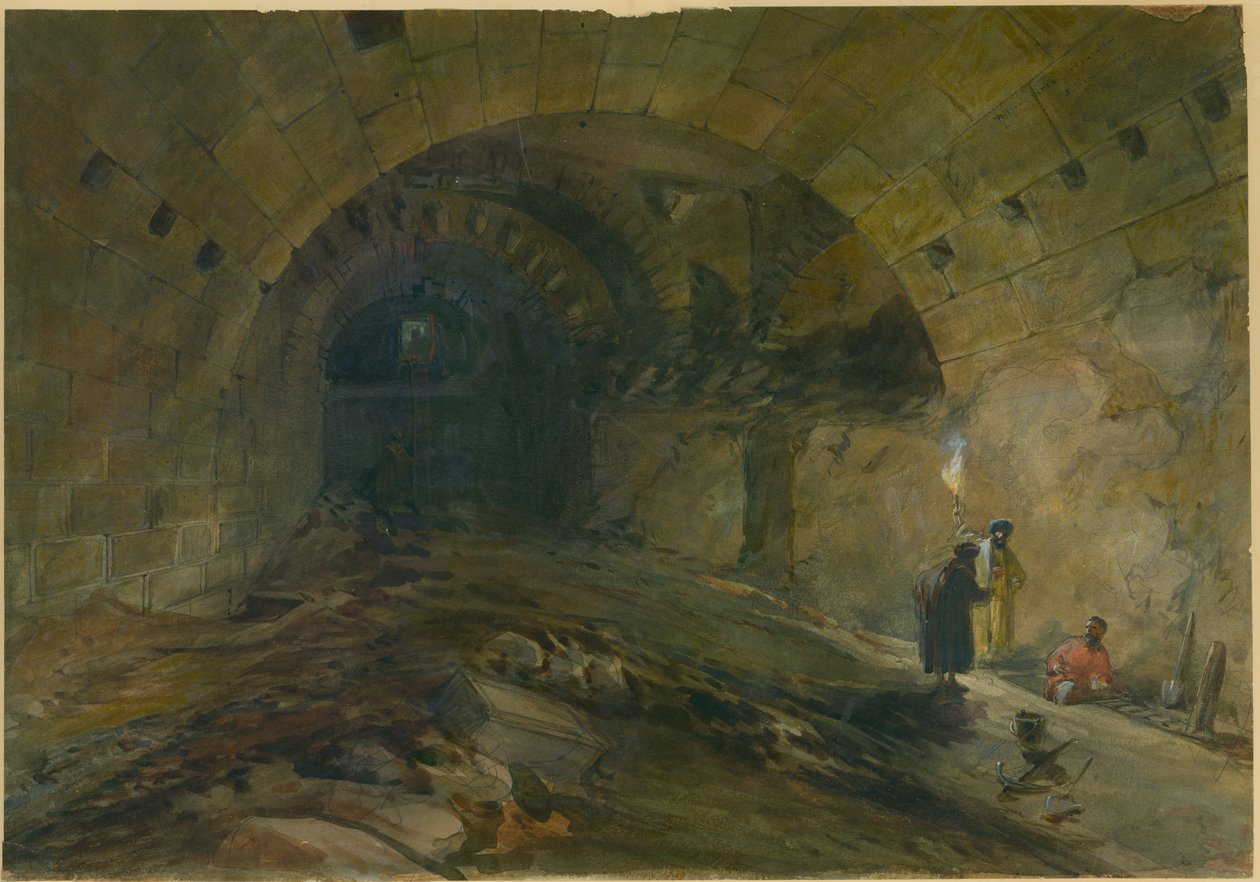 Wilsonin kaari, Jerusalem, 1870 (wc ja kynä paperille) tekijältä William Crimea Simpson