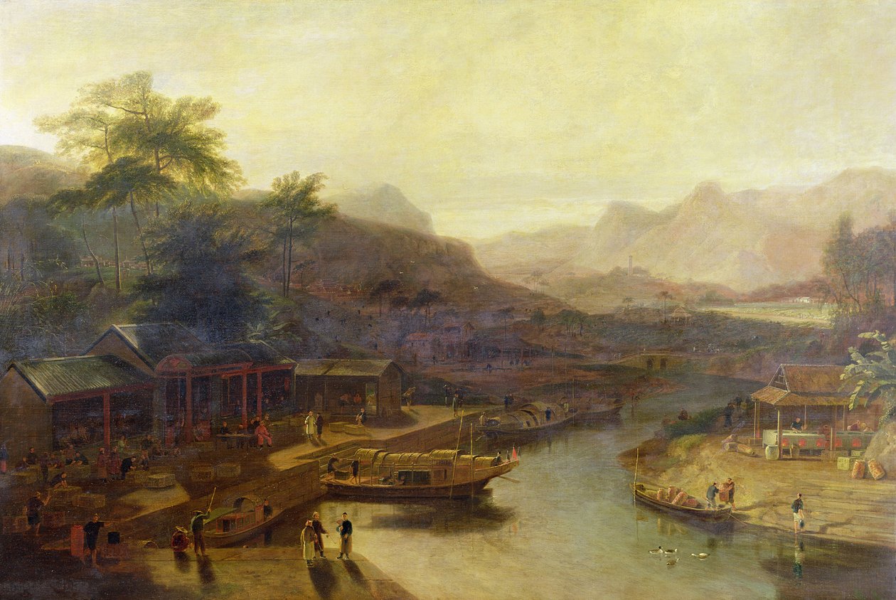 Näkymä Kiinassa: Teekasvin viljely, n. 1810 tekijältä William Daniell