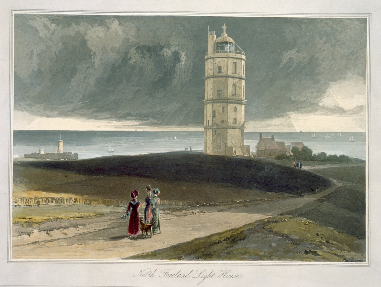 North Forelandin majakka, kirjasta "A Voyage Around A Great Britain Undertaken between the Years 1814 and 1825", julkaistu 1829. tekijältä William Daniell