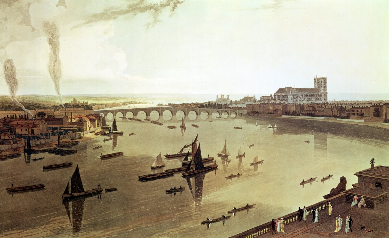 Westminster Bridge, Lontoon yleiset näkymät, 1804 tekijältä William Daniell