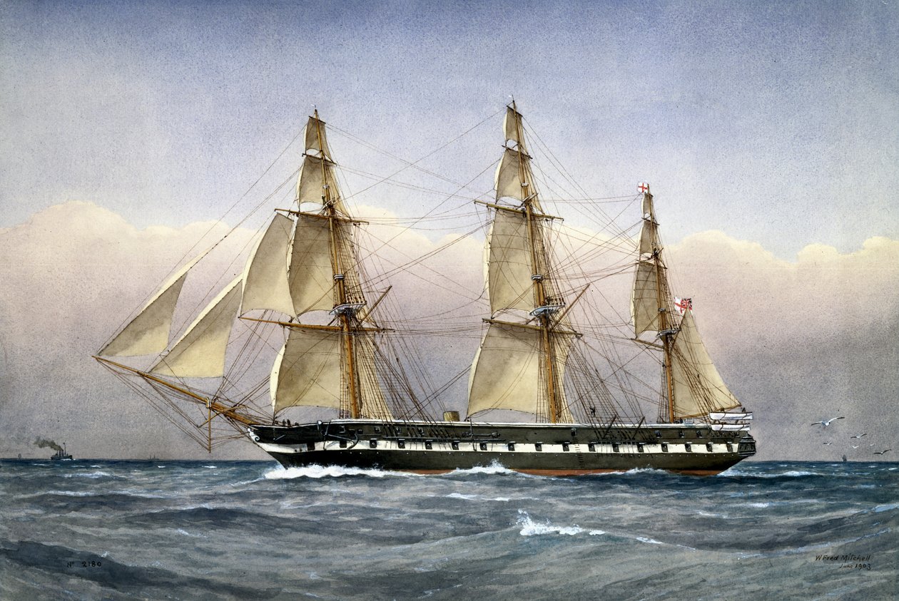 HMS Glasgow merellä 1861, 1903 (wc paperilla) tekijältä William Frederick Mitchell