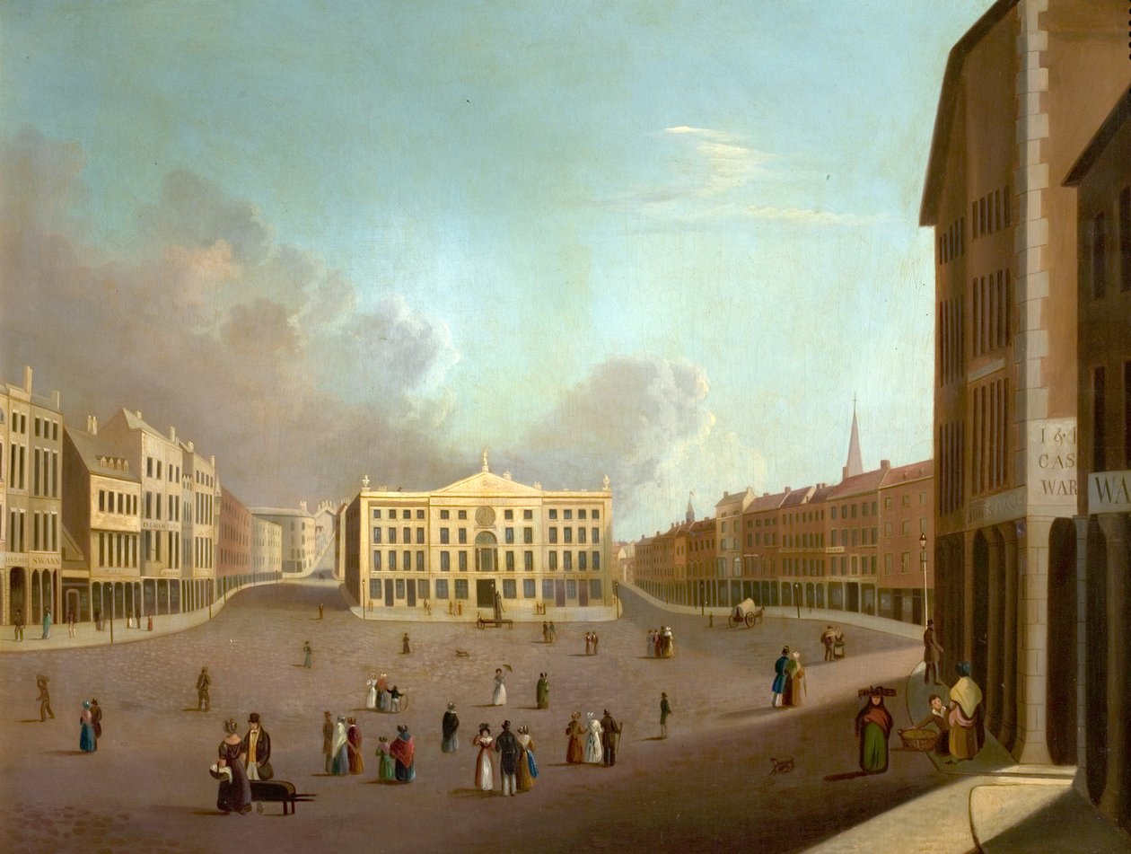 Nottingham Market Place, noin 1827 tekijältä William Goodacre