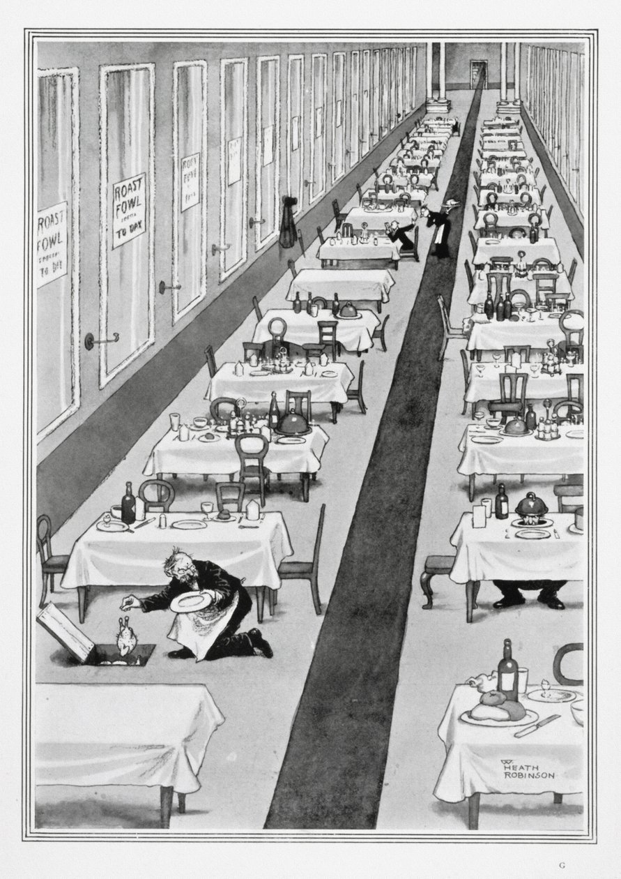 Huonekalut ja erilaiset esineet 1100- ja 1300-luvuilta tekijältä William Heath Robinson