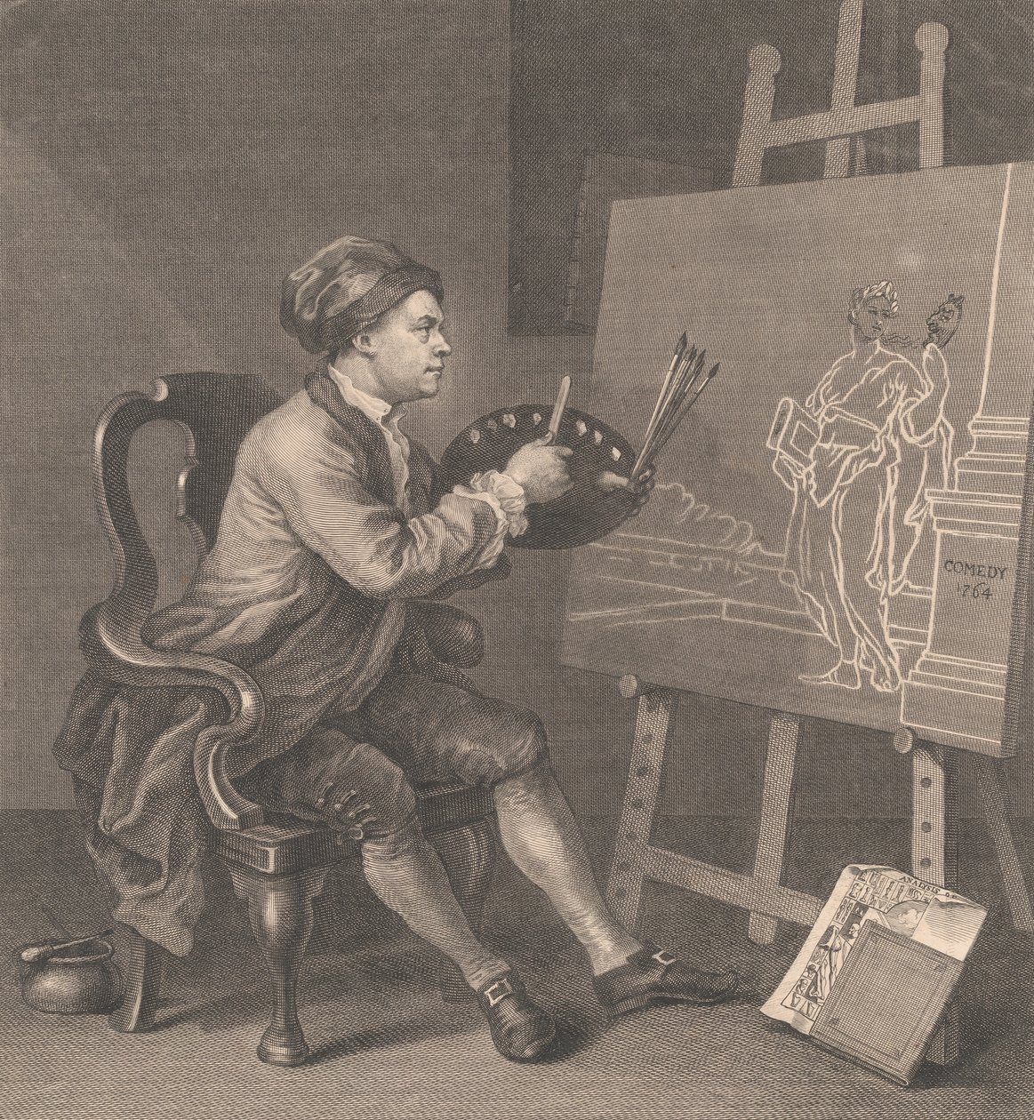 Hogarth maalaa sarjakuvamuusaa tekijältä William Hogarth