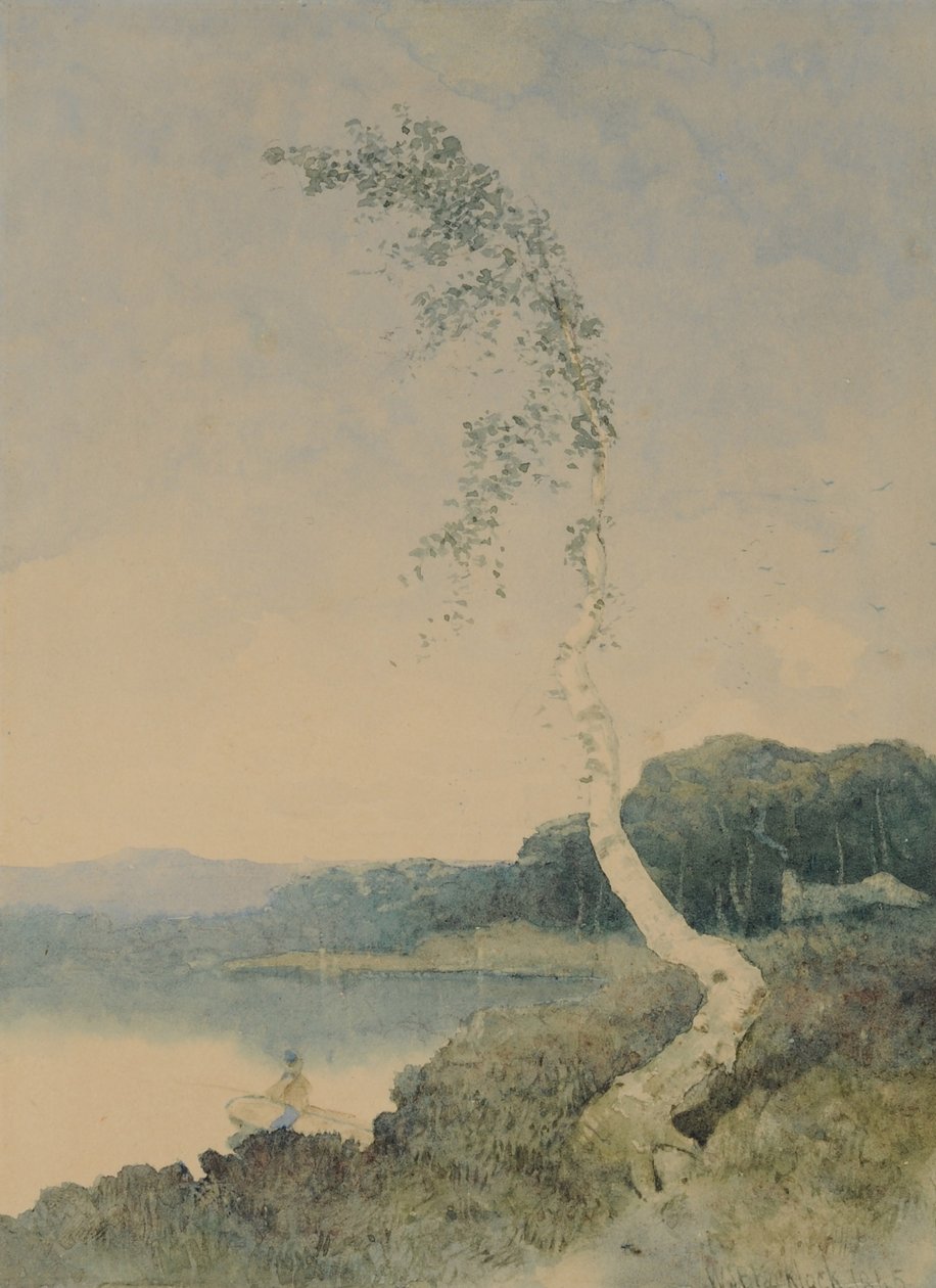 Hopeakoivu järven rannalla, 1845 (wc paperilla) tekijältä William James Blacklock