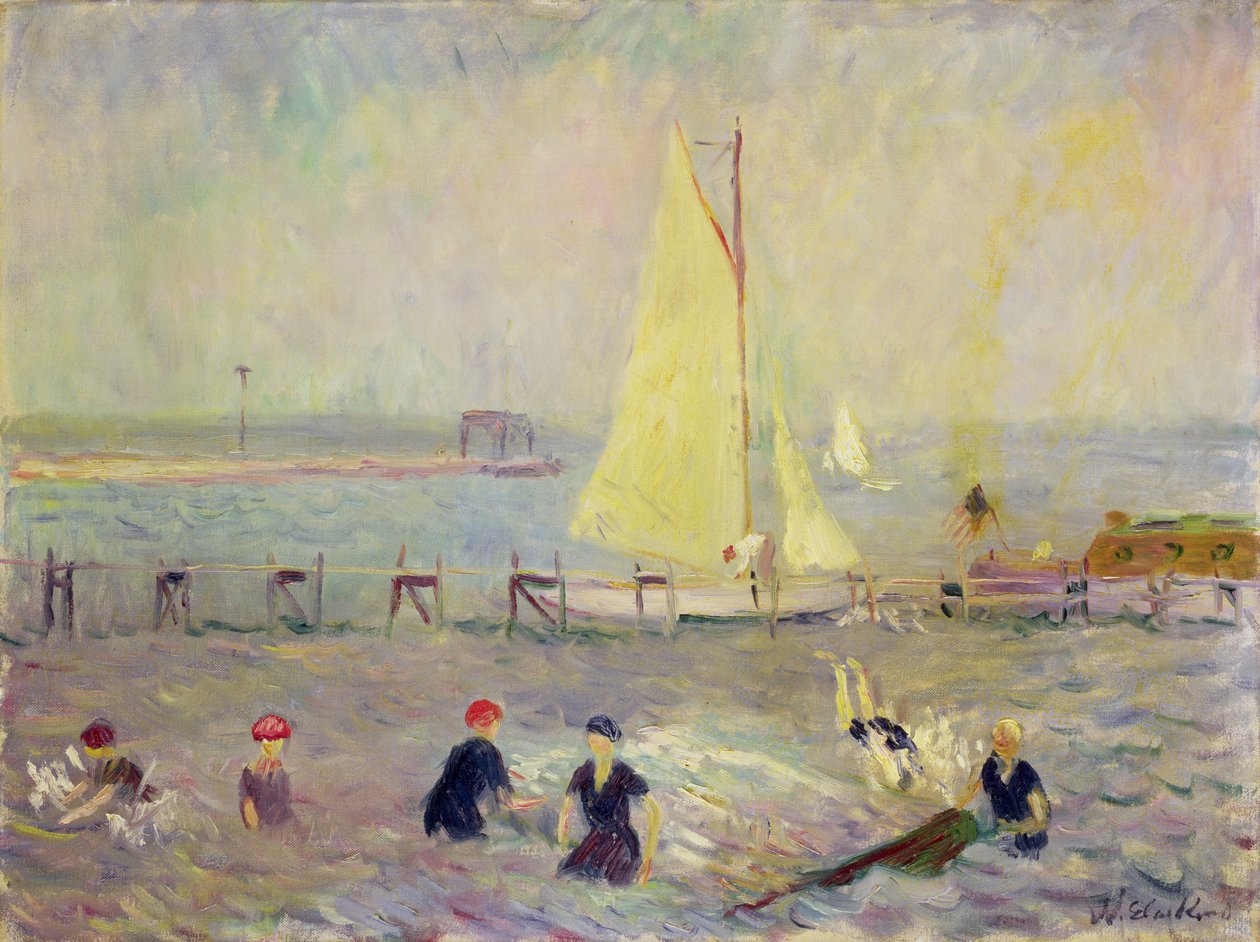 Merimaisema kahdella purjeveneellä ja kuudella uimaria tekijältä William James Glackens
