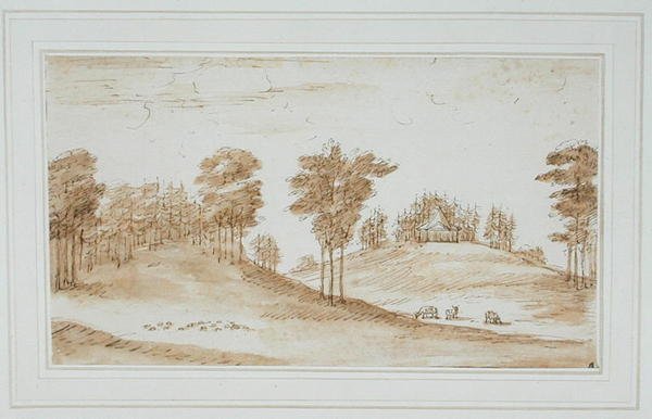 Design for a Deer Park, noin 1730-luku (ruskea pesu kynällä ja musteella paperille) tekijältä William Kent