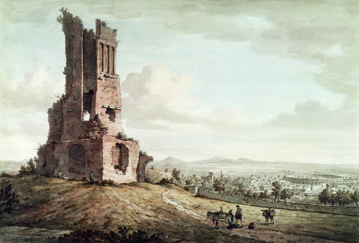 Nimes, Tour Magnesta, n. 1765-68 (wc ja kynä ja ruskea muste kynällä paperilla) tekijältä William Marlow