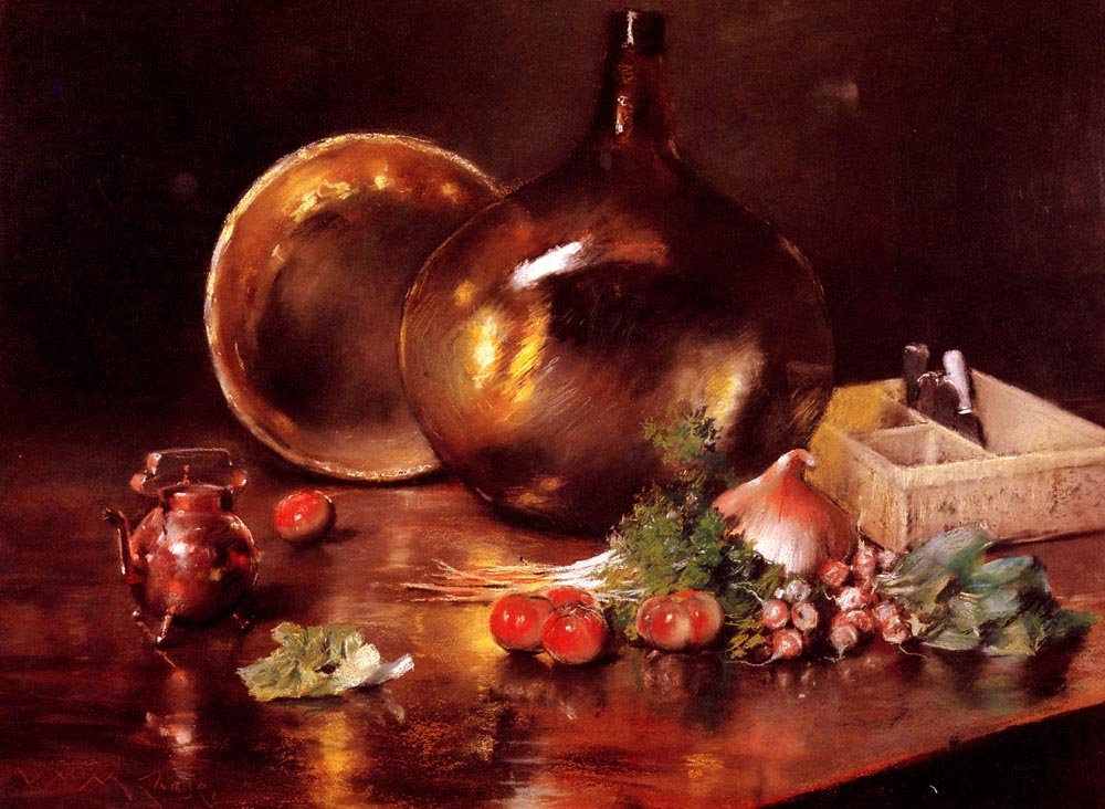 Asetelma Messinki ja lasi tekijältä William Merritt Chase