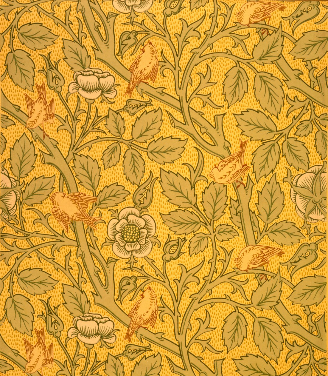 Lintu-taustakuvasuunnittelu (värillinen puupainatus paperille) tekijältä William Morris