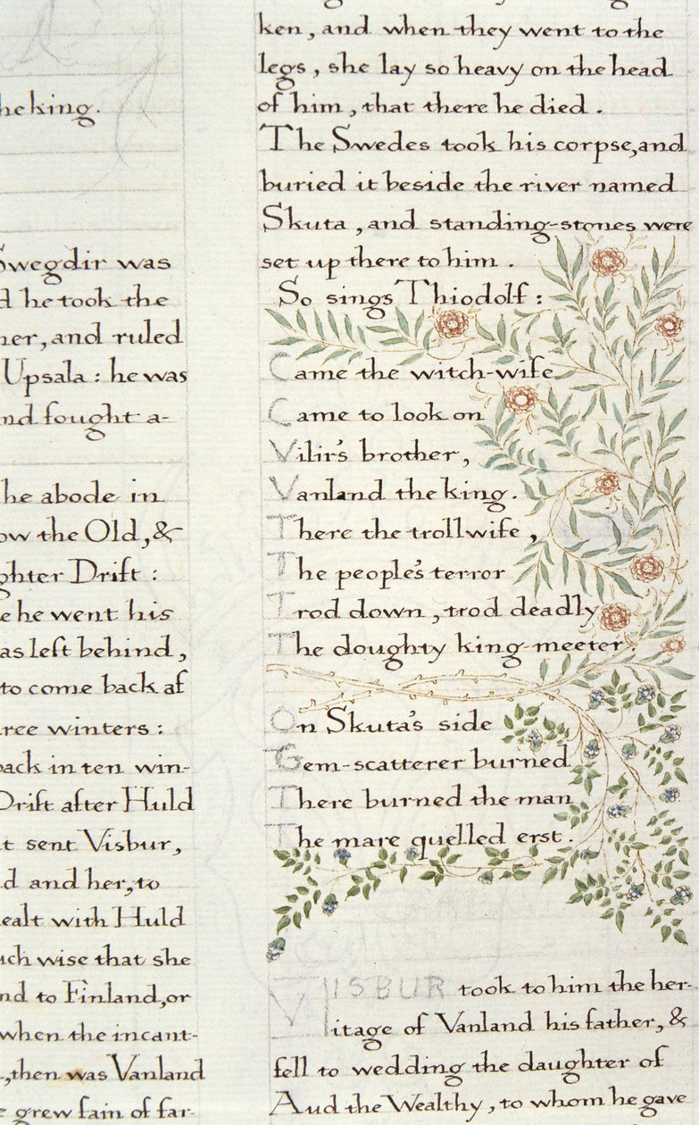 Fragmentti tarinasta The Story of The Ynglings tekijältä William Morris