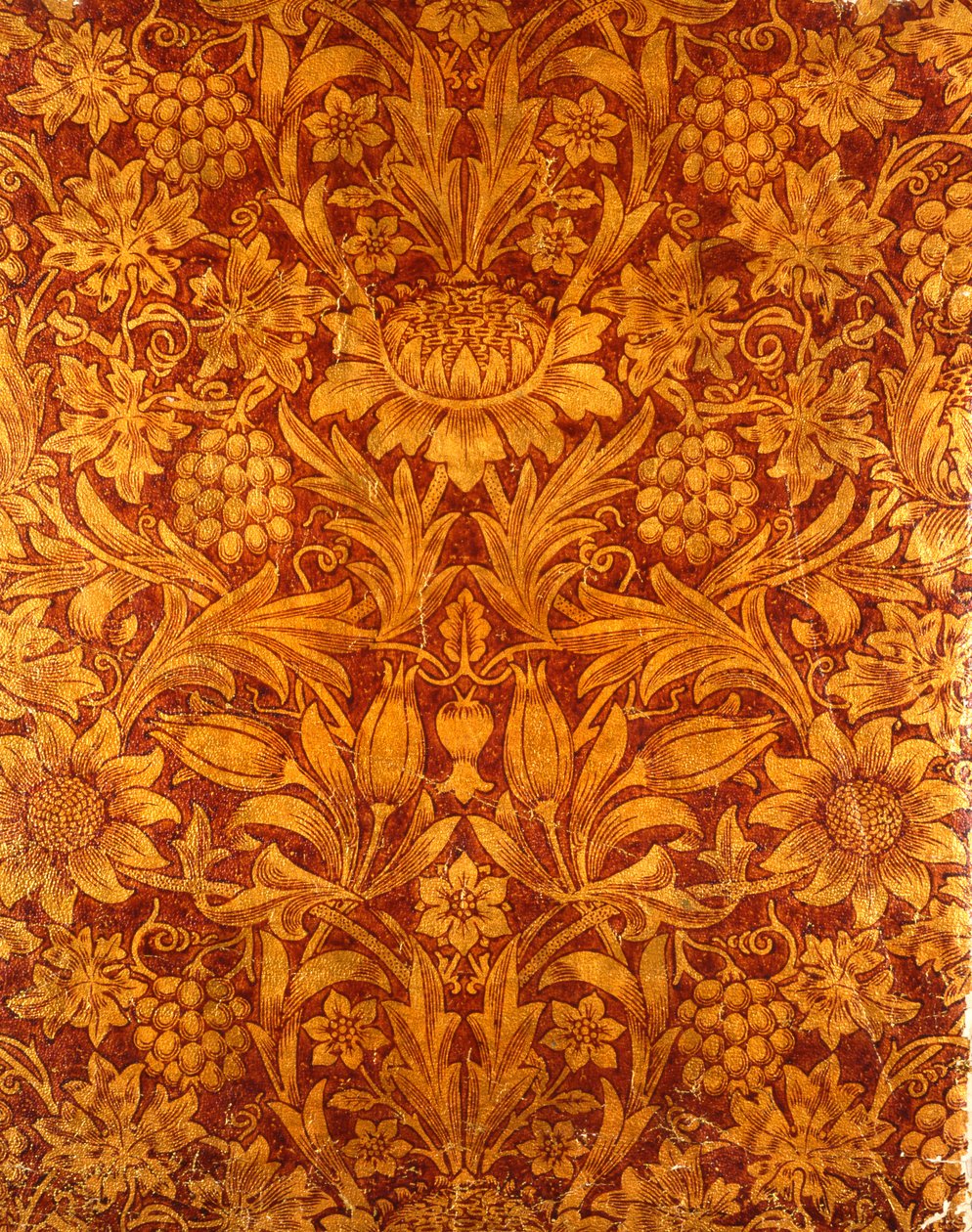 Kultainen ja punainen auringonkukka-tapetti, 1879 (värillinen puupainatus paperille) tekijältä William Morris