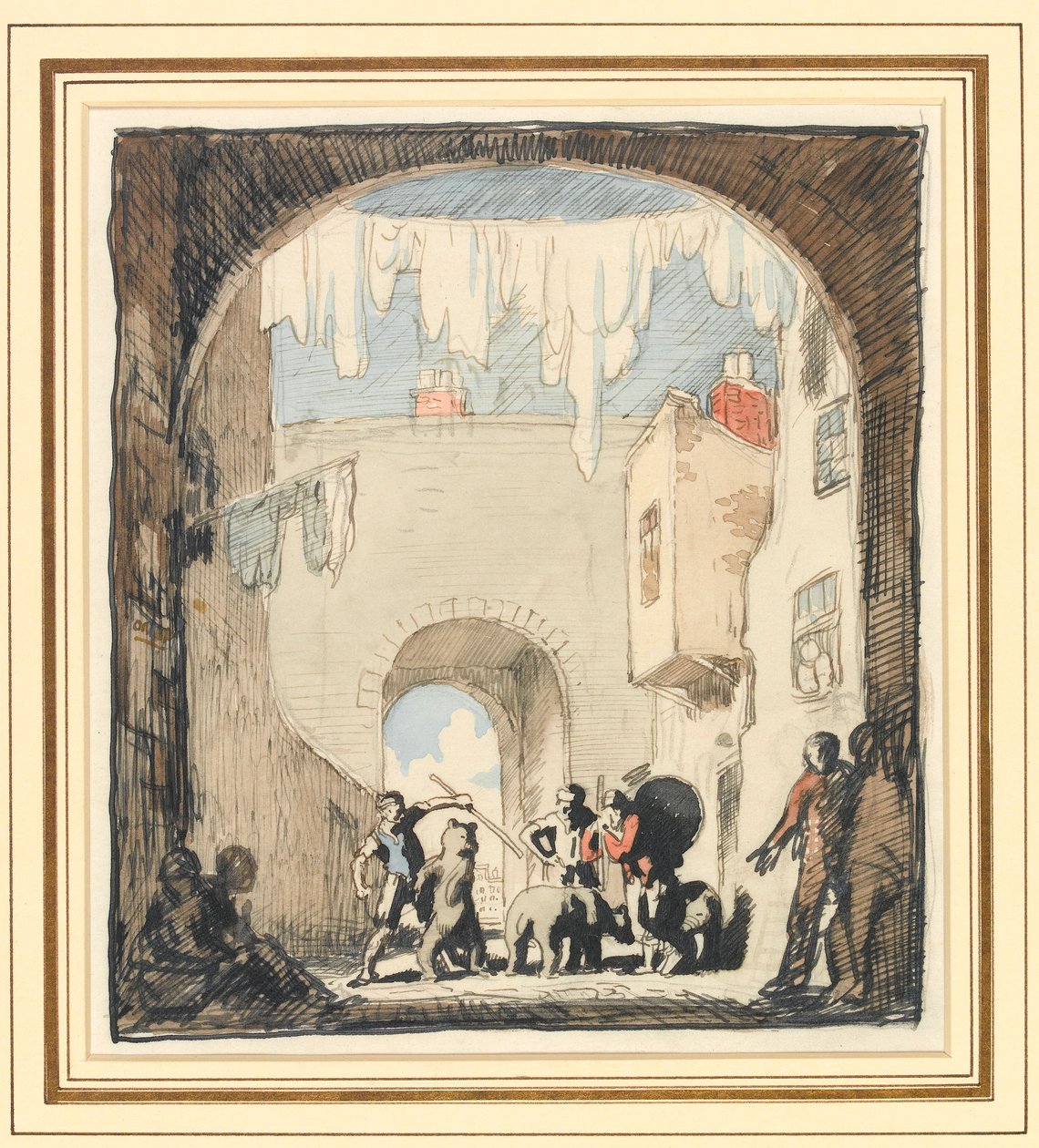 Katukuva (grafiitti, kynä ja intialainen muste ja akvarellipesu paperille) tekijältä William Orpen