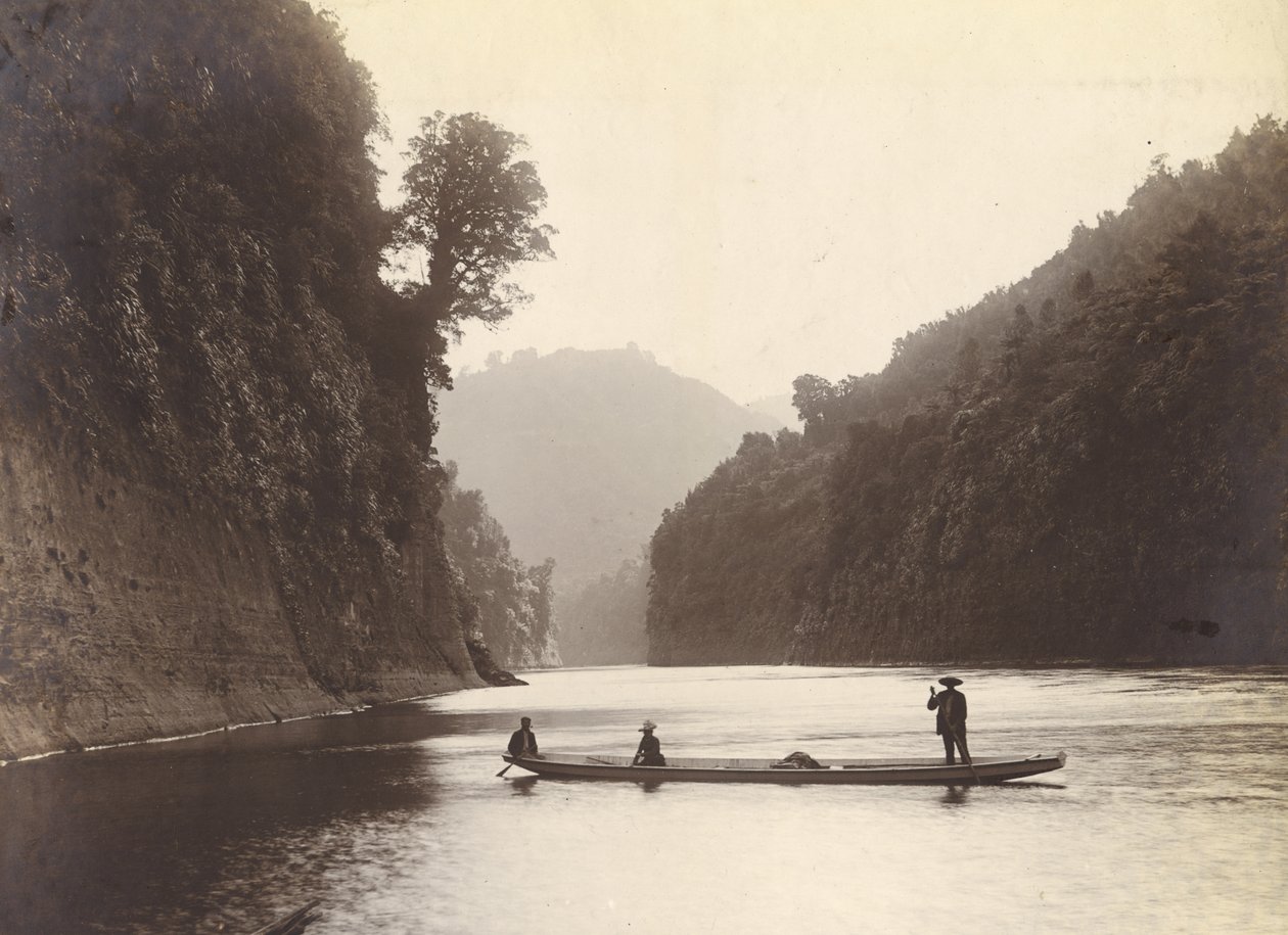 Whanganui-joki, n. 1905 (hopeagelatiiniprintti) tekijältä William Partington
