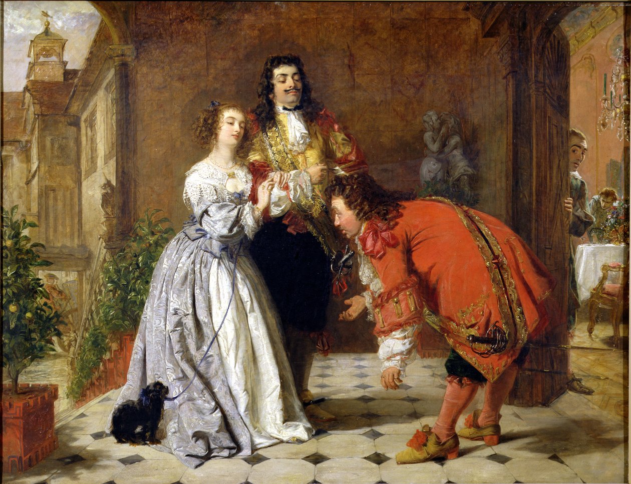 Kohtaus Molieren teoksesta "The Oledd-be Gentleman", 1848 tekijältä William Powell Frith