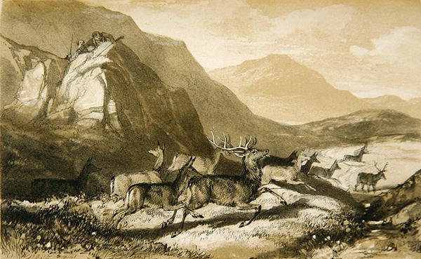 Kuvia Cairn Cheriestä, kirjasta The Art of Deer Stalking: Illustrated by a Narrative..., 1839. tekijältä William Scrope