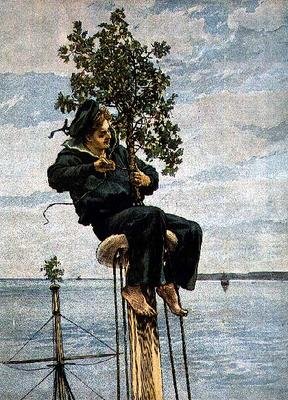 Jouluaamu mastonpäässä, graafisesta joulunumerosta, 1879 tekijältä William Small