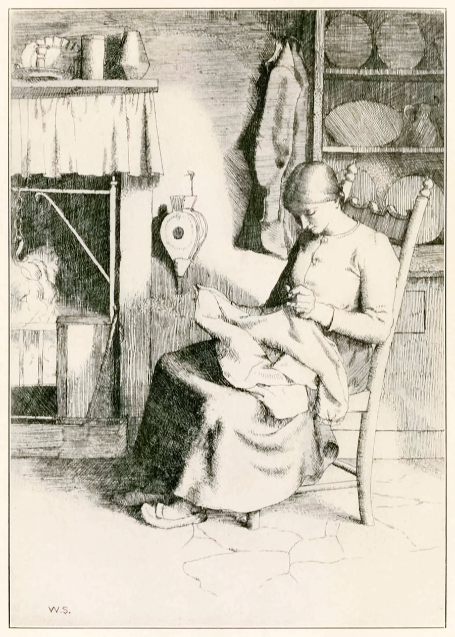 Armo työssään, pyhiinvaeltajat edistyvät tästä maailmasta tulevaan. John Bunyan (1628-1688) kuvitus William Strang (1859-1921) Armo tekee ja korjaa köyhien asioita. tekijältä William Strang