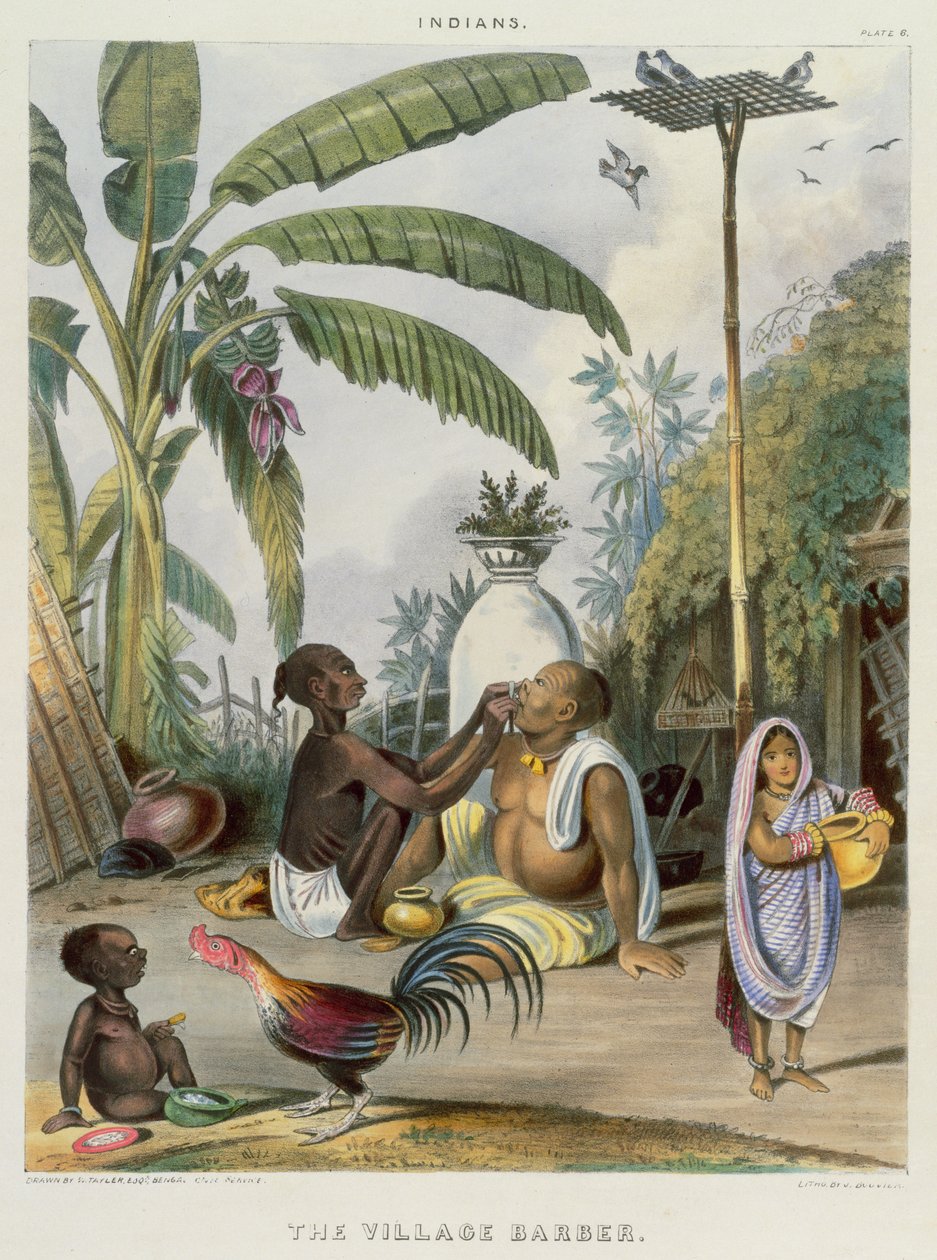 The Village Barber, levy 6 kirjasta "Intiaanit", kaiverrus J. Bouvier, 1842 tekijältä William Tayler