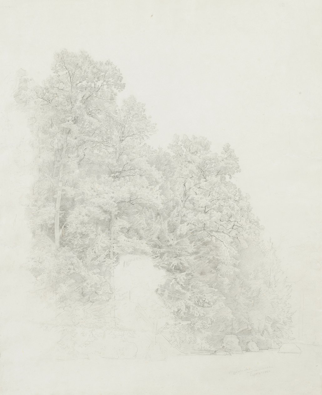 Bank of the Wissahickon, 1869 (grafiitti kermanvärisellä paperilla) tekijältä William Trost Richards