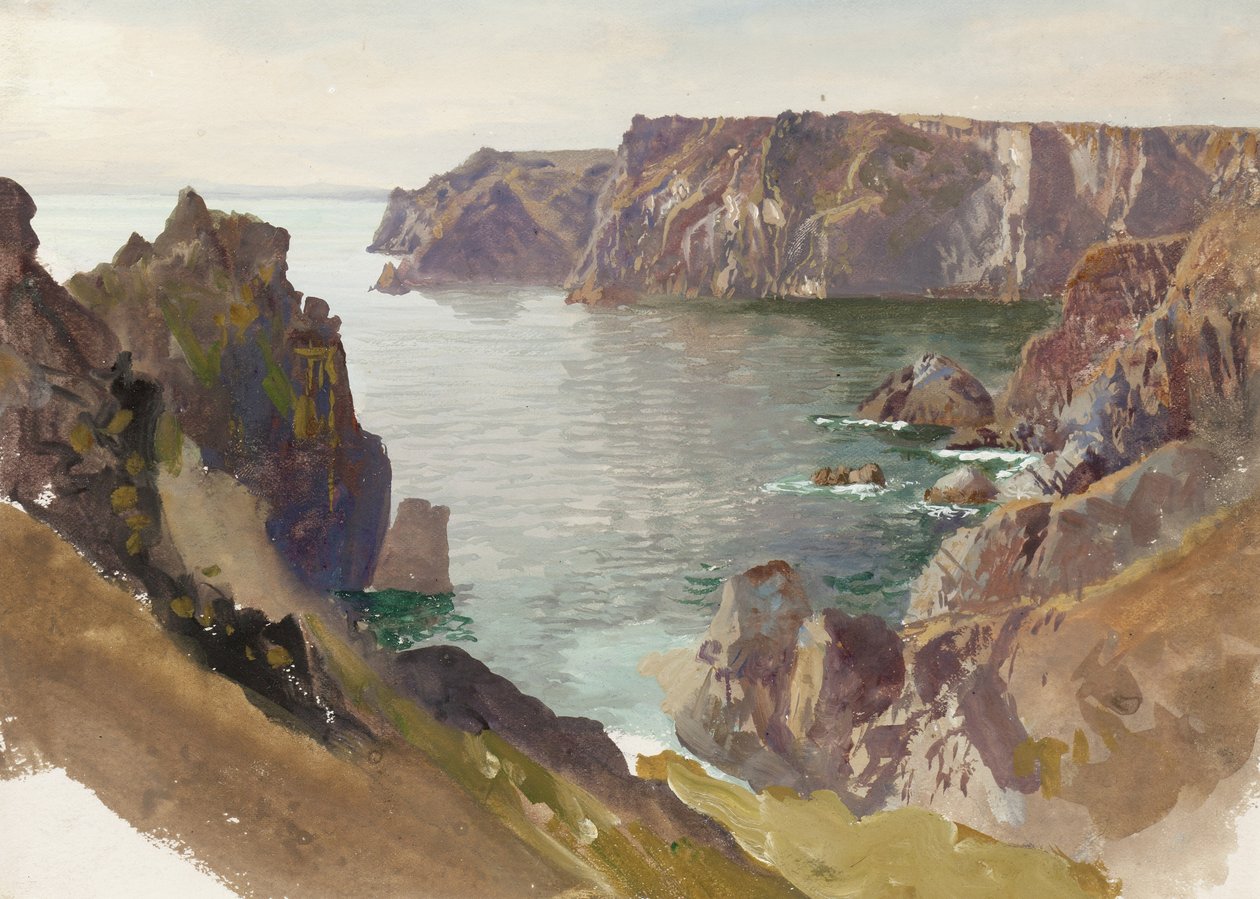 Rannikko, Cornwall, n. 1877–1880 (wc ja guassi luonnonvalkoisella kudospaperilla) tekijältä William Trost Richards