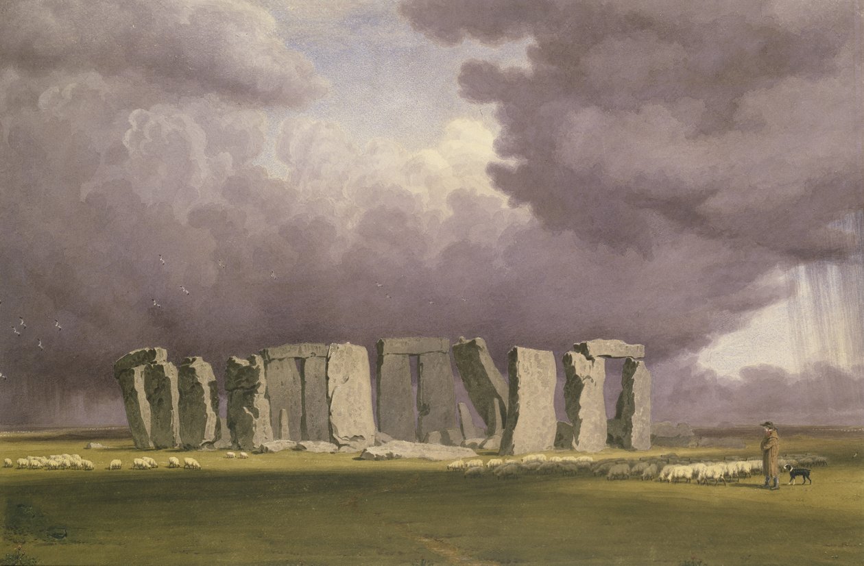 Stonehenge: Myrskyinen päivä, 1846 (akvarelli grafiitin päällä, paperille) tekijältä Joseph Mallord William Turner