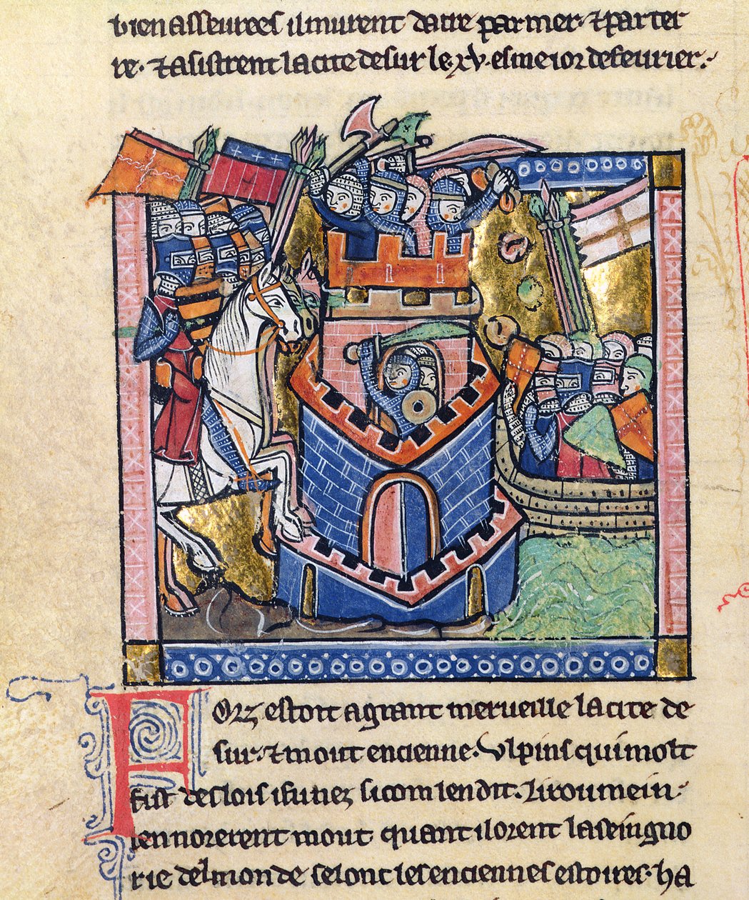 Fr 2630 f.111v Venetsian laivaston saartama ja ristiretkeläisten ritarikunnan piirittämä rengas Estoire d