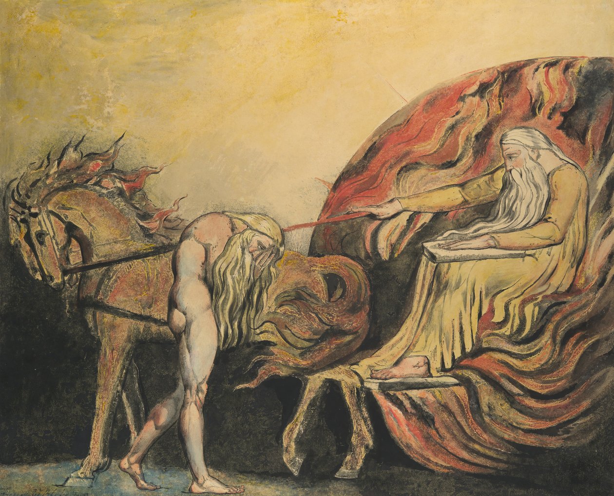 Jumala tuomitsee Adamin, n. 1795. tekijältä William Blake