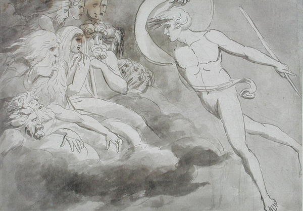 Saatana lähestyy kaaoksen tuomioistuinta tekijältä William Blake