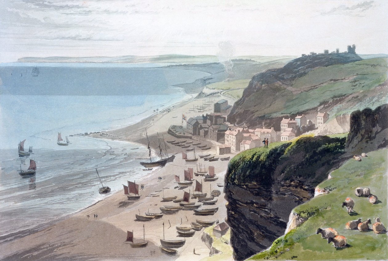 "Hastings, East Cliffistä", 1823 tekijältä William Daniell