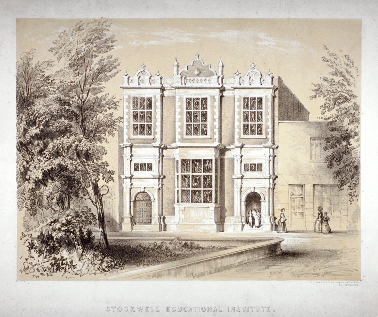 Stockwell Educational Institute, Stockwell, Lambeth, Lontoo, c1860 tekijältä William Dickes