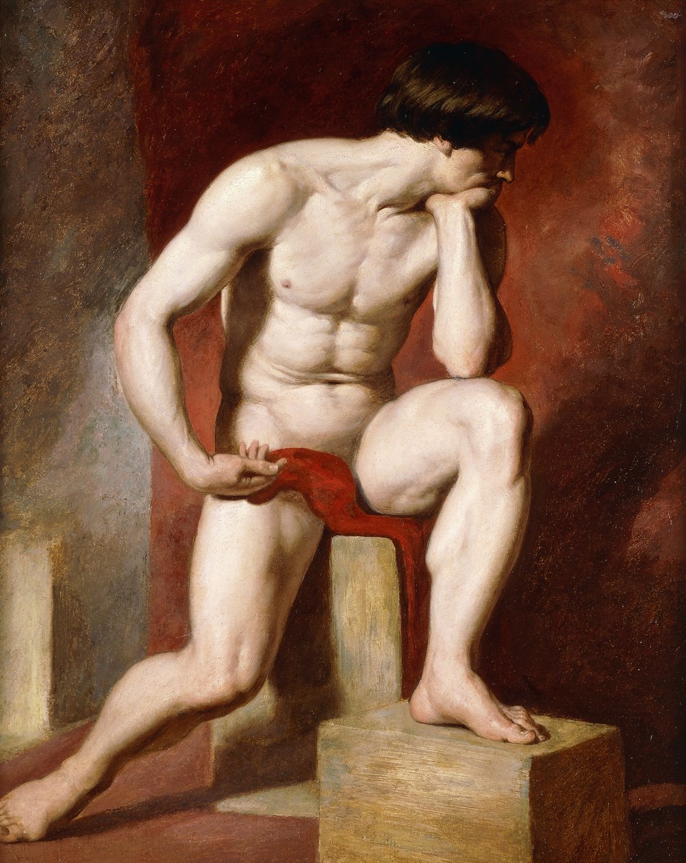 Mies alaston koko pituudeltaan istuva, tekijältä William Etty