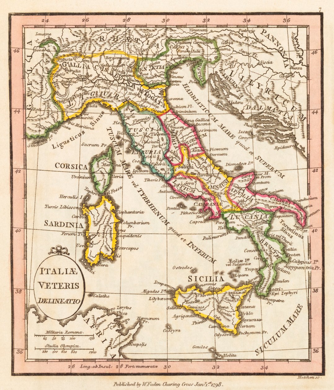 Muinainen Italia. Kartta. tekijältä William Faden